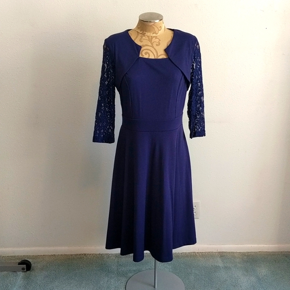Blue dress with lace sleeves